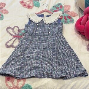 Charming Blue Kids Dress with Lace Collar